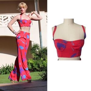 Tucker Red, Purple, Blue Floral Silky Bustier Corset Summer Crop Top Size S